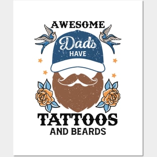 Awesome Dads have tattoos and Beards Retro Gift for Father’s day, Birthday, Thanksgiving, Christmas, New Year Posters and Art